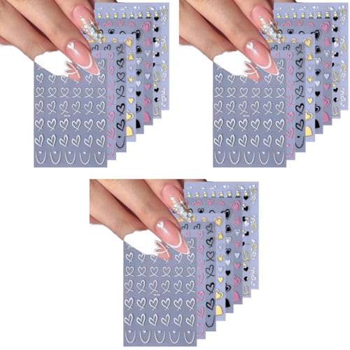MAYCREATE® 8 Sheets Heart Nail Stickers Decals for Women Girls Art Self-Adhesive Black White Pink Graffiti Patterns Elegant Designs Accessories 24 PCS MAYCREATE® 8 Sheets Heart Nail Stickers Decals for Women Girls Art Self-Adhesive Black White Pink Graffiti Patterns Elegant Designs Accessories 24 PCS